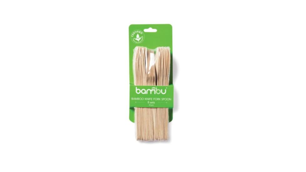 Bambu All Occasion Veneerware Bamboo Compostable Utensils-Knife, Fork, Spoon.Package of 24, Natural, 6 1/2in, 061400