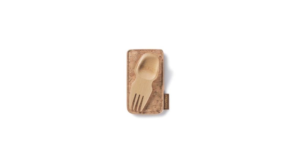 Bambu Bamboo Spork &amp; Cork Pouch, Natural, Natural, 4in x 2 1/4in, 131000