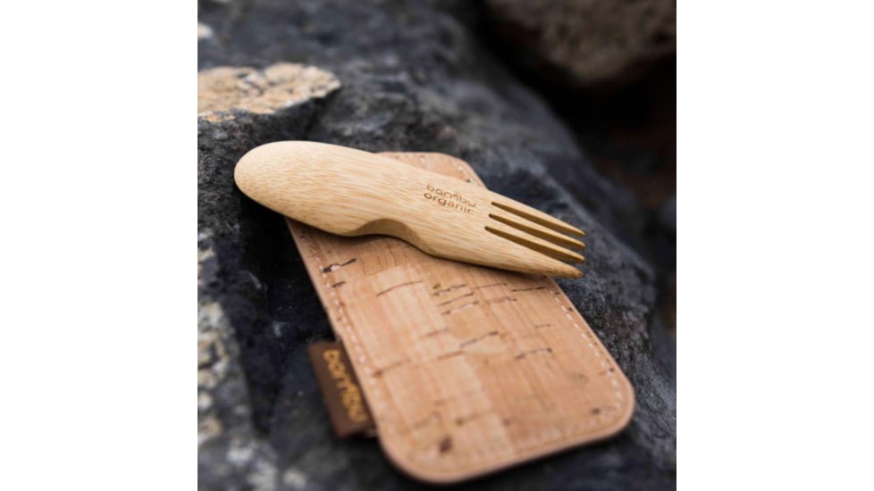 Bambu Bamboo Spork &amp; Cork Pouch, Natural, Natural, 4in x 2 1/4in, 131000