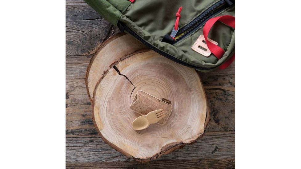 Bambu Bamboo Spork &amp; Cork Pouch, Natural, Natural, 4in x 2 1/4in, 131000
