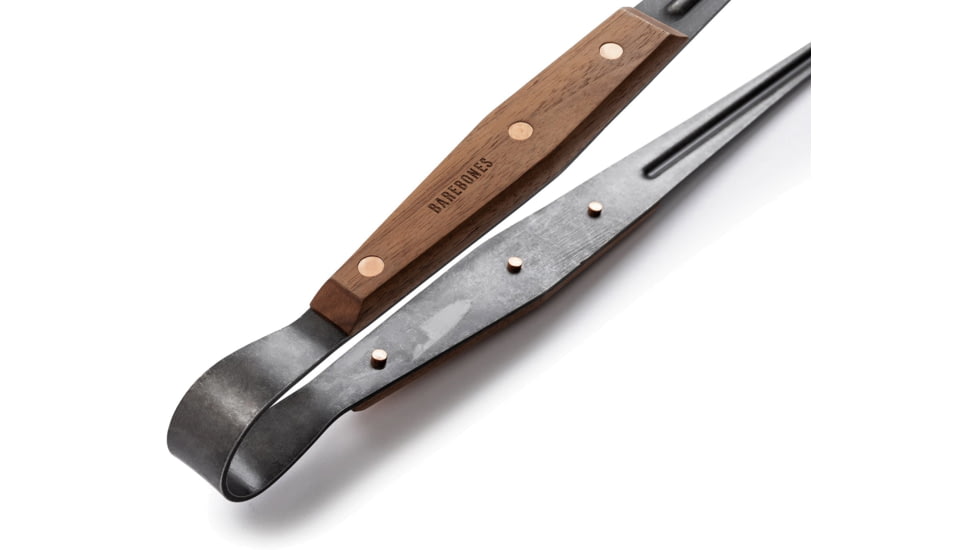 Barebones Cowboy Grill Tongs, Stainless Steel, Natural Walnut, 16 L x 4.5 W x 1.5 H inches, CKW-462