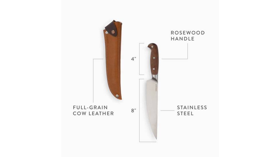 Barebones Wilderness Chef Knife, 12.25in Overall, 8in, AUS-8, Satin Blade, Rosewood Handle, CKW-107