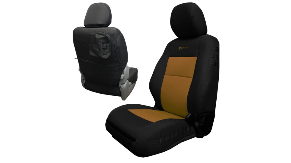 Bartact 2020-21 Toyota Tacoma Electric Driver/ Manual Passenger Mil-Spec Tactical Front Seat Covers, Pair, Black/Coyote, TTAC2020FPBG