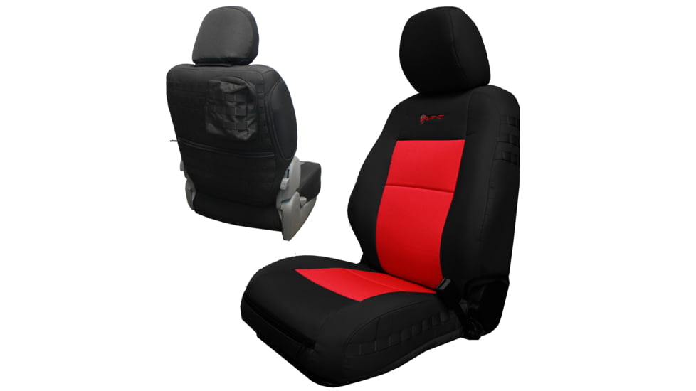 Bartact 2020-21 Toyota Tacoma Electric Driver/ Manual Passenger Mil-Spec Tactical Front Seat Covers, Pair, Black/Red, TTAC2020FPBN