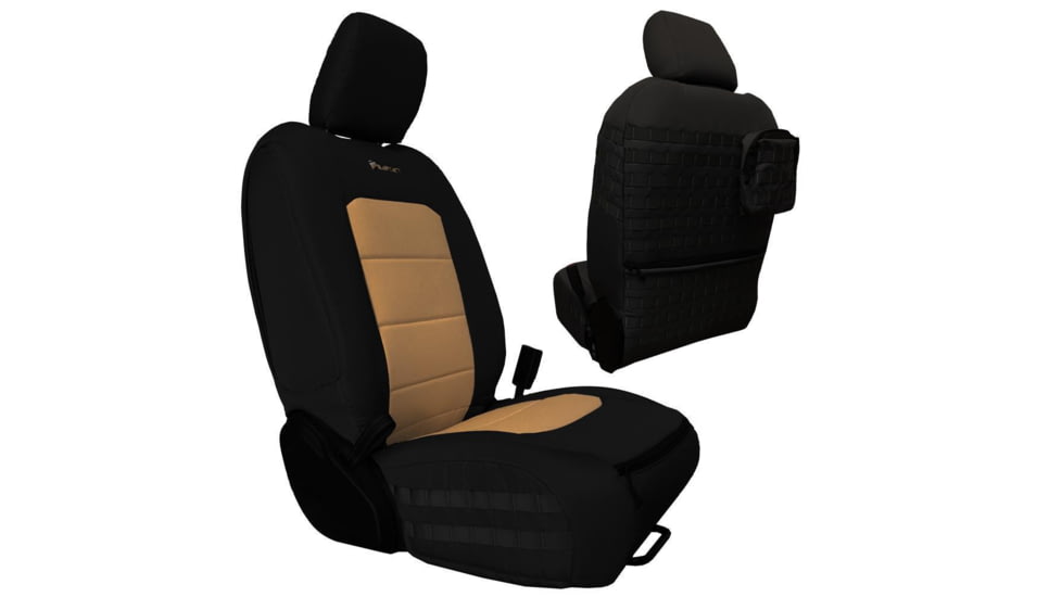 Bartact Front Seat Covers for a 2019 plus Jeep Gladiator, Black/Khaki, JTTC2019FPBK