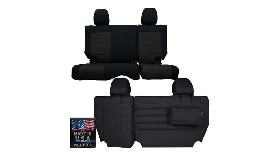 Bartact Jeep Seat Covers Rear Bench 2011-2012 Wrangler JK 2 Door Tactical Series, Black/Black, JKSC1112R2BB