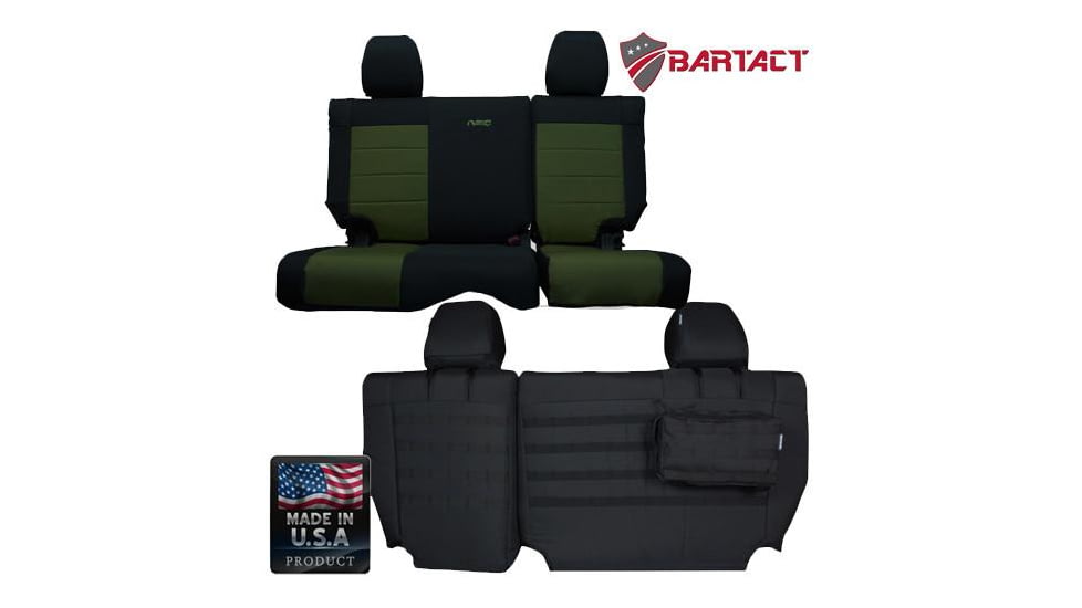 Bartact Jeep Seat Covers Rear Bench 2011-2012 Wrangler JK 2 Door Tactical Series, Black/Olive Drab, JKSC1112R2BO