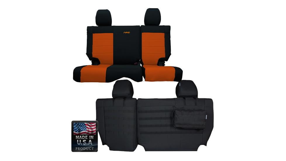 Bartact Jeep Seat Covers Rear Bench 2011-2012 Wrangler JK 2 Door Tactical Series, Black/Orange, JKSC1112R2BN
