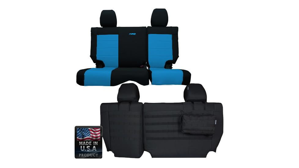 Bartact Jeep Seat Covers Rear Bench 2007-2010 Wrangler JK 2 Door Tactical Series, Black/Blue, JKSC0710R2BU