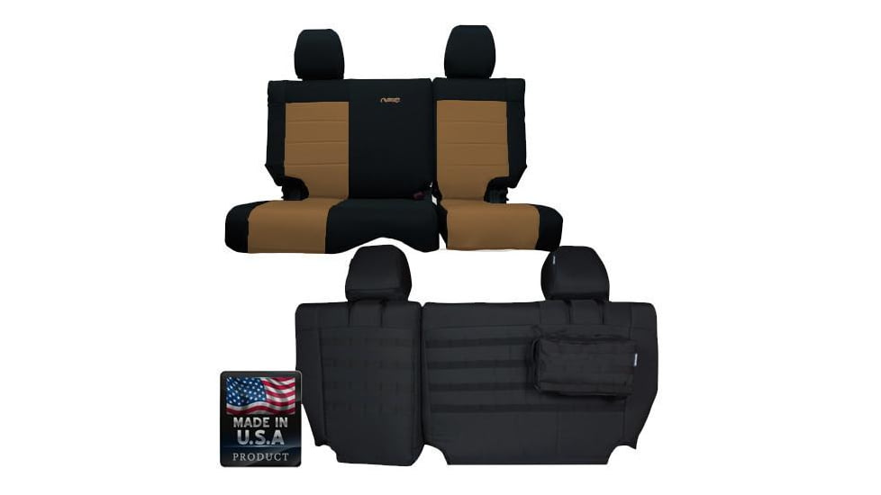 Bartact Jeep Seat Covers Rear Bench 2007-2010 Wrangler JK 2 Door Tactical Series, Black/Coyote, JKSC0710R2BC