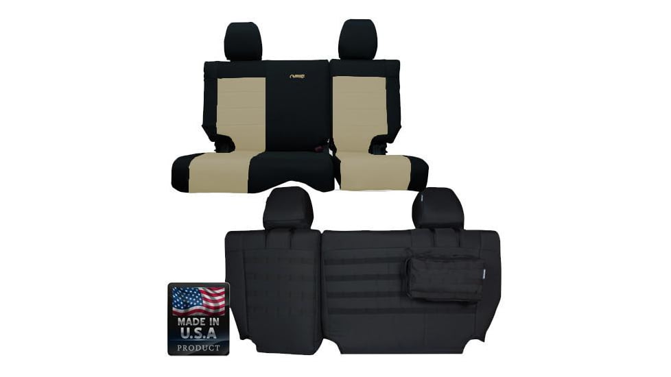 Bartact Jeep Seat Covers Rear Bench 2007-2010 Wrangler JK 2 Door Tactical Series, Black/Khaki, JKSC0710R2BK