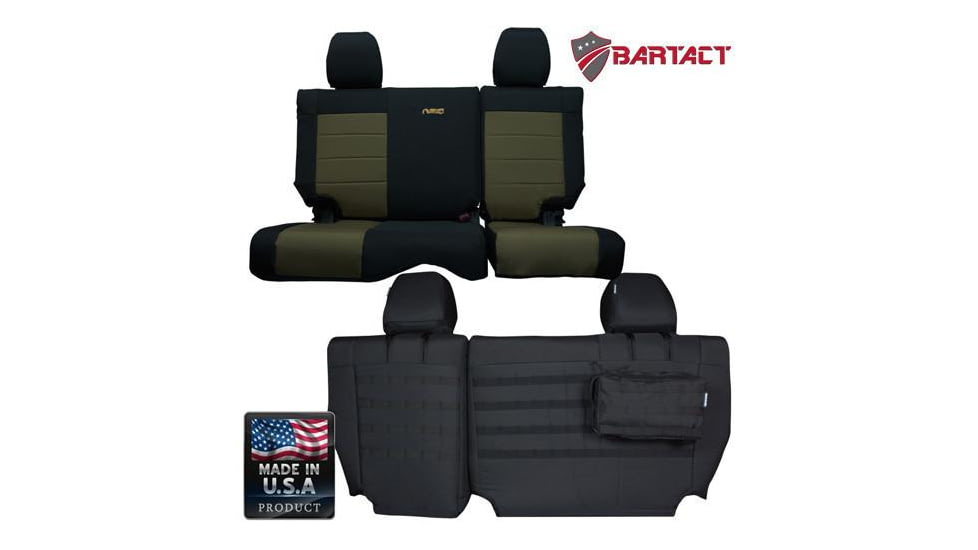 Bartact Jeep Seat Covers Rear Bench 2007-2010 Wrangler JK 2 Door Tactical Series, Black/Olive Drab, JKSC0710R2BO