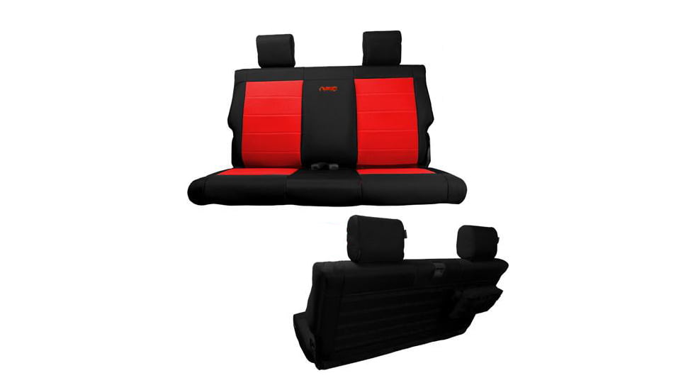 Bartact Jeep Seat Covers Rear Bench 2007-2010 Wrangler JK 2 Door Tactical Series, Black/Red, JKSC0710R2BR