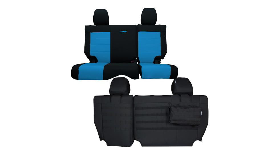 Bartact Jeep Seat Covers Rear Split Bench 13-18 Wrangler JKU, 4 Door, Tactical Series, Black/Blue, JKSC2013R4BU