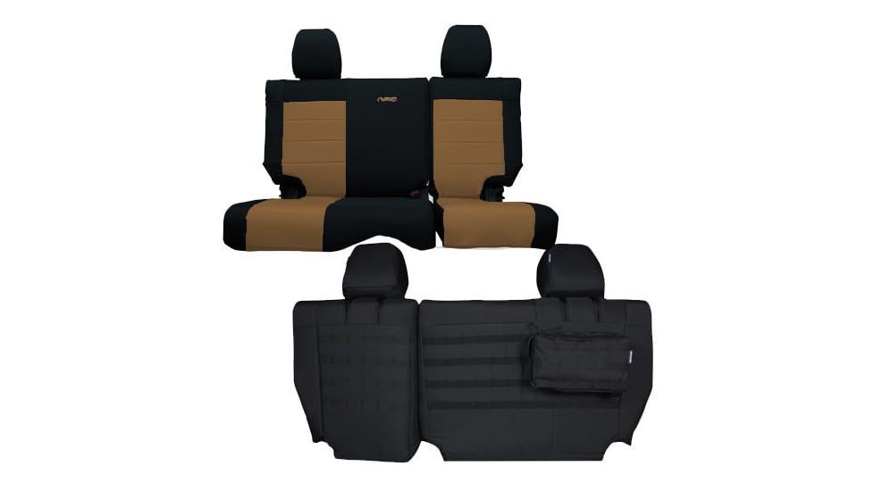 Bartact Jeep Seat Covers Rear Split Bench 13-18 Wrangler JKU, 4 Door, Tactical Series, Black/Coyote, JKSC2013R4BC