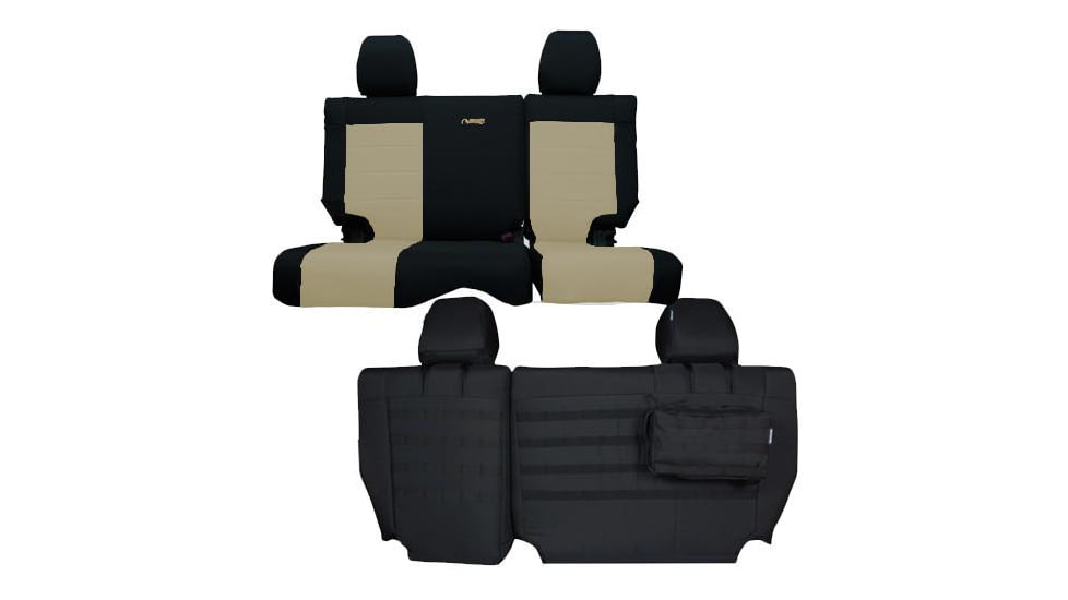 Bartact Jeep Seat Covers Rear Split Bench 13-18 Wrangler JKU, 4 Door, Tactical Series, Black/Khaki, JKSC2013R4BK