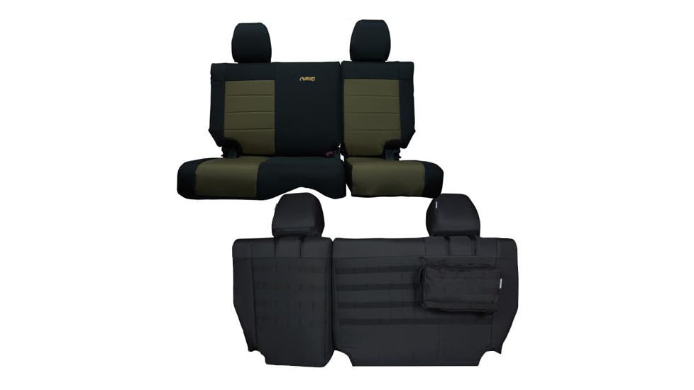 Bartact Jeep Seat Covers Rear Split Bench 13-18 Wrangler JKU, 4 Door, Tactical Series, Black/Olive Drab, JKSC2013R4BO