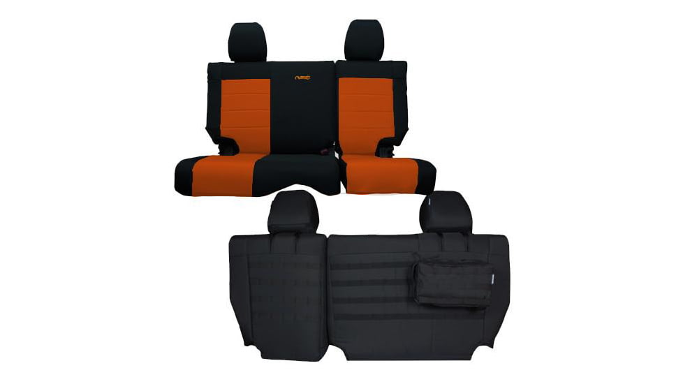 Bartact Jeep Seat Covers Rear Split Bench 13-18 Wrangler JKU, 4 Door, Tactical Series, Black/Orange, JKSC2013R4BN