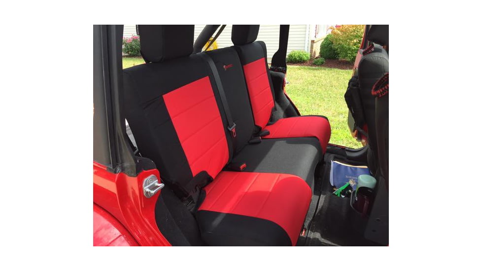 Bartact Jeep Seat Covers Rear Split Bench 13-18 Wrangler JKU, 4 Door, Tactical Series, Black/Red, JKSC2013R4BR
