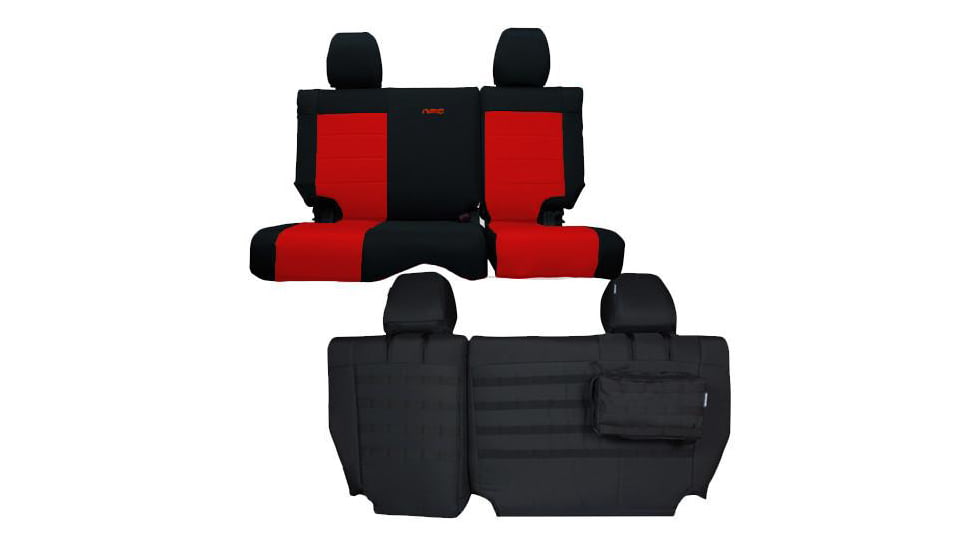 Bartact Jeep Seat Covers Rear Split Bench 13-18 Wrangler JKU, 4 Door, Tactical Series, Black/Red, JKSC2013R4BR