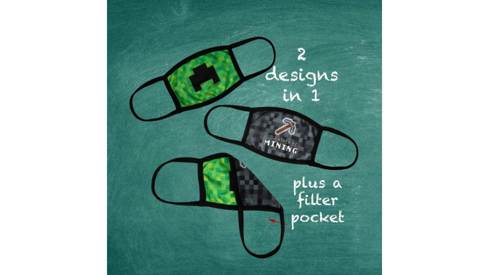 Bartact Kids Reversible 2 Ply Polyester Reusable Washable Face Mask Cover w/ Filter Slot, Small, Minecraft Creeper, FMMNCRFT