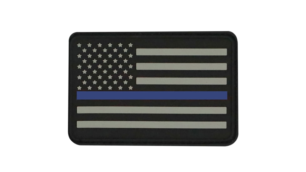 Bartact PVC Rubber Flag Patch w/ Velcro/Hook Backing, Thin Blue Line USA Flag - Stars on Left, Blue/Black/Grey, 2 x 3, FLAGLP23BS