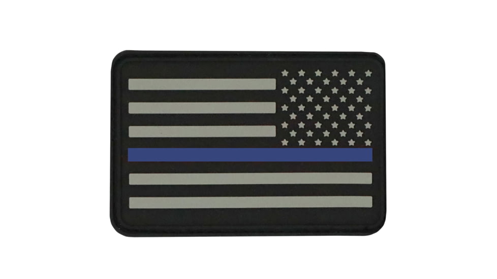 Bartact PVC Rubber Flag Patch w/ Velcro/Hook Backing, Thin Blue Line USA Flag - Stars on Right, Blue/Black/Grey, 2 x 3, FLAGRP23UL