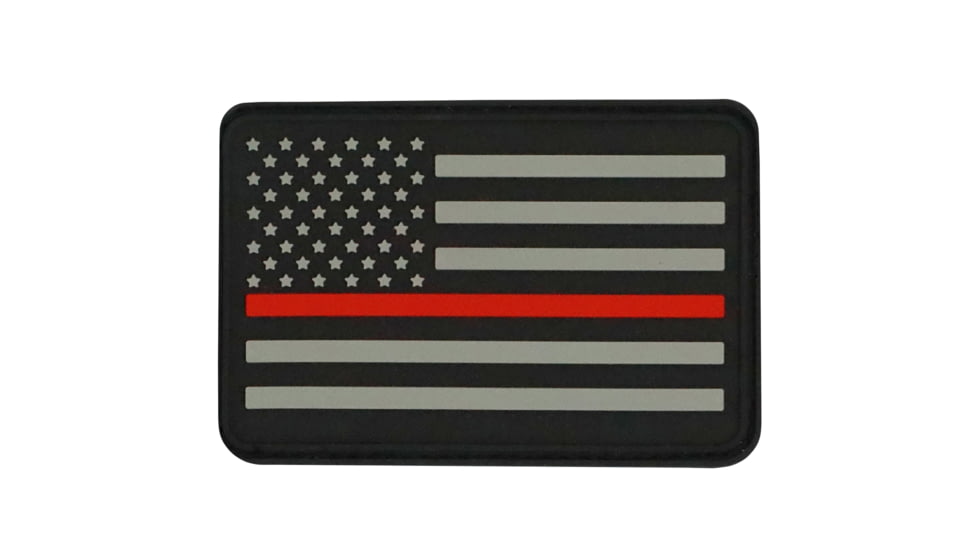 Bartact PVC Rubber Flag Patch w/ Velcro/Hook Backing, Thin Red Line USA Flag - Stars on Left, Red/Black/Grey, 2 x 3, FLAGLP23RL