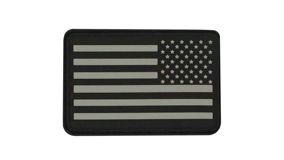 Bartact PVC Rubber Flag Patch w/ Velcro/Hook Backing, USA Flag - Stars on Left, Black/Grey, 2 x 3, FLAGLP23UL