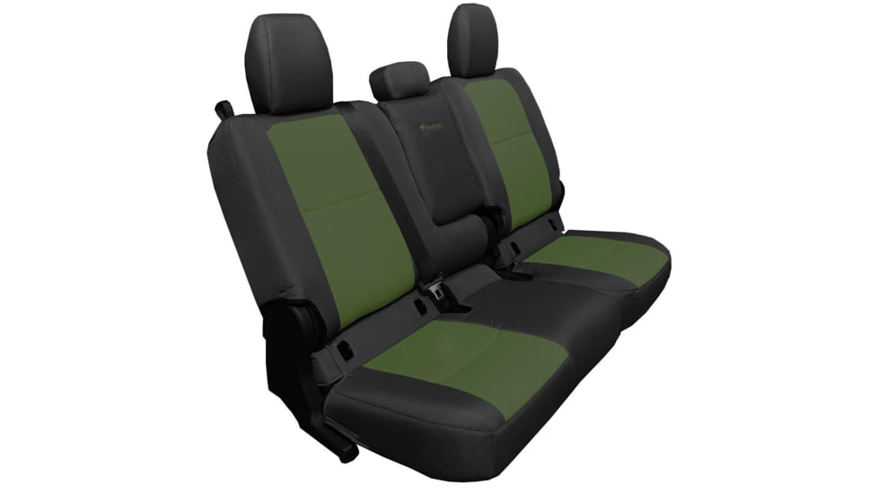 Bartact Rear 4 Door Seat Covers f/ 2019 plus Jeep Gladiator, w/Fold Arm Rest, Black/Olive, JTSC2019RFBO