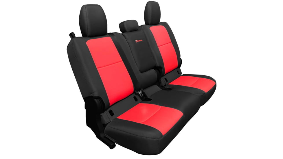 Bartact Rear 4 Door Seat Covers f/ 2019 plus Jeep Gladiator, w/Fold Arm Rest, Black/Red, JTSC2019RFBR