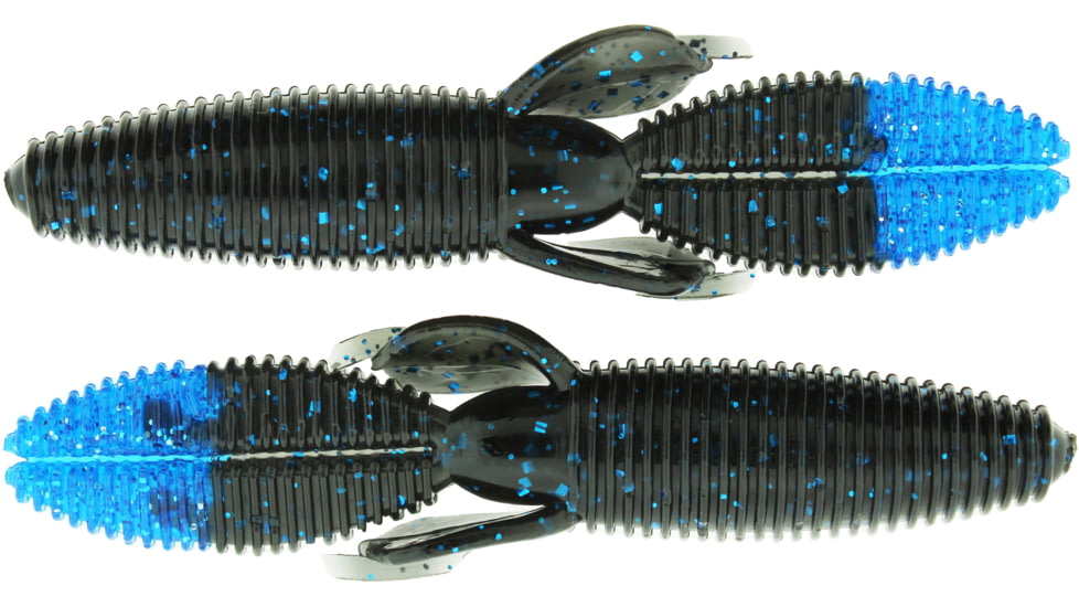 Bass Assassin BANG Lures Litl Skunk Ape, 3.5in, 10 per Pack, Black/Blue Glitter Tail, 3.5, SKA5405