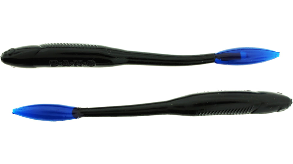 Bass Assassin BANG Lures Litl Tapper, 4.5in, 12 per Pack, Black/Blue Tail, 4.5, TO83200