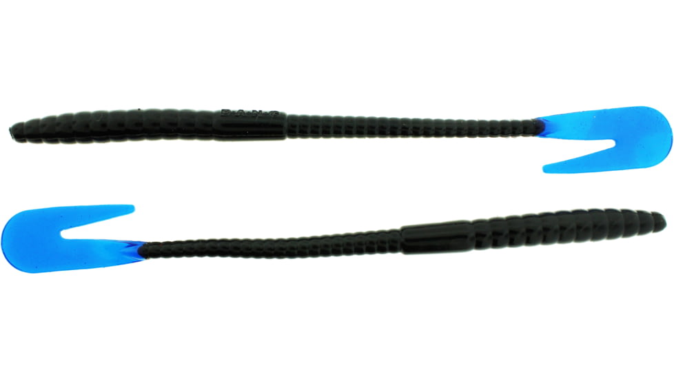 Bass Assassin BANG Lures Rail Worm, 7in, 10 per Pack, Black/Blue Tail, 7, RW58200