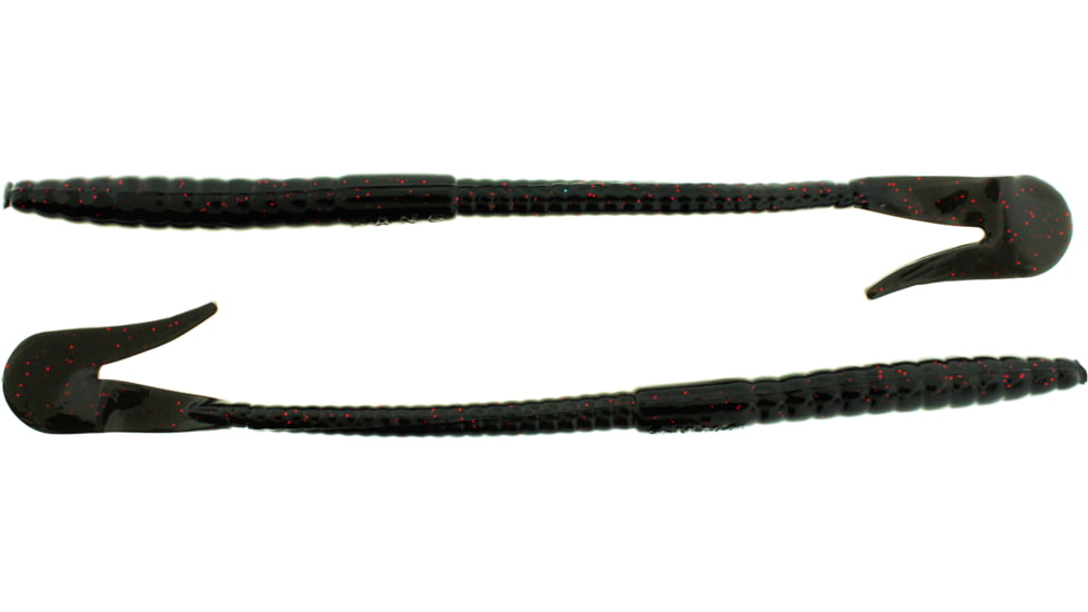 Bass Assassin BANG Lures Rail Worm, 7in, 10 per Pack, Black/Red Glitter, 7, RW58419