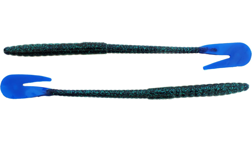 Bass Assassin BANG Lures Rail Worm, 7in, 10 per Pack, June Bug/Blue Tail, 7, RW58237