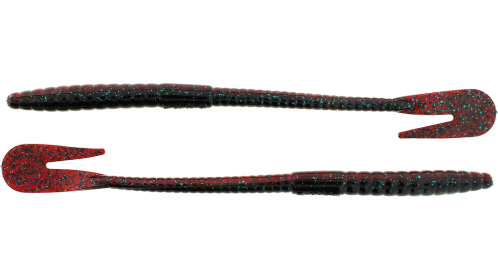 Bass Assassin BANG Lures Rail Worm, 7in, 10 per Pack, Red Shad/Green Glitter, 7, RW58316