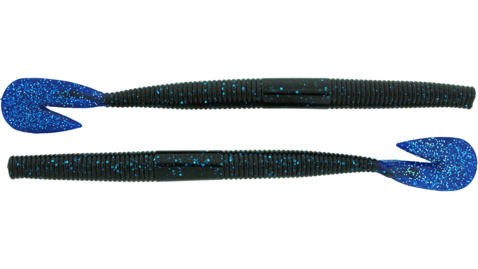 Bass Assassin BANG Lures RSB Worm, 7.25in, 8 per Pack, Black/Blue Glitter Tail, 7.25, RSB53405