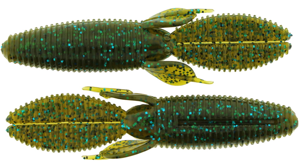 Bass Assassin BANG Lures Skunk Ape, 4.25in, 7 per Pack, Green Pumpkin Blue Glitter, 4.25, SKA4432
