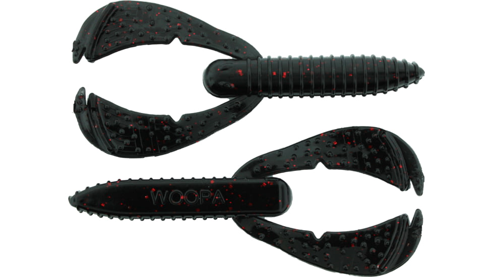 Bass Assassin BANG Lures Woopah Craw, 4in, 7 per Pack, Black/Red Glitter, 4, WOO18419