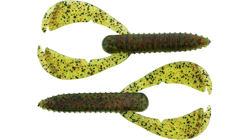 Bass Assassin BANG Lures Woopah Craw, 4in, 7 per Pack, Watermelon Red Glitter, 4, WOO18410