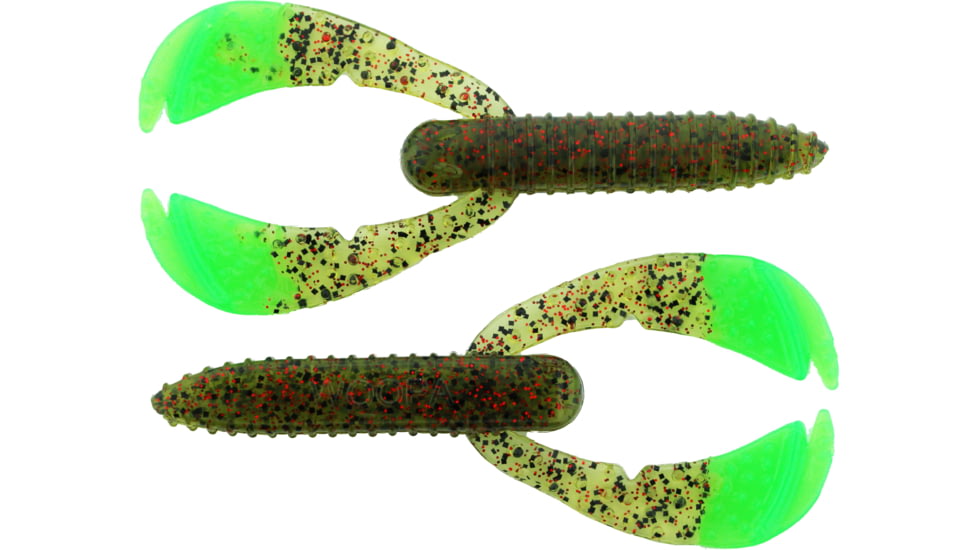 Bass Assassin BANG Lures Woopah Craw, 4in, 7 per Pack, Watermelon Red Glitter/Chartreuse Tail, 4, WOO18267