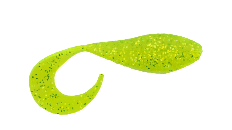 Bass Assassin Curly Shad Swimbaits, 10, 2in, Chartreuse Silver Glitter, CSA35452