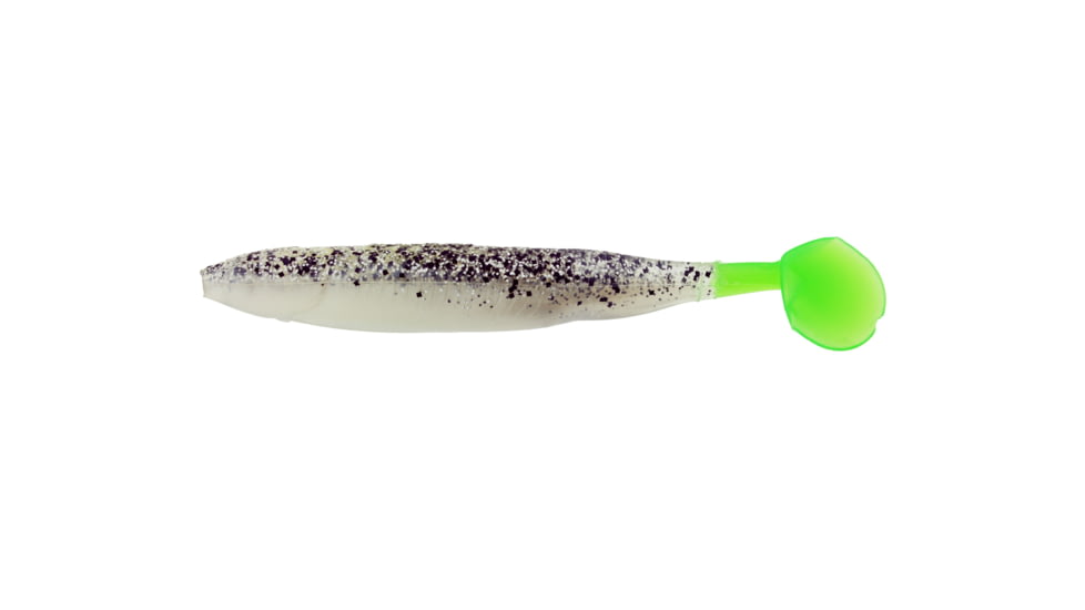 Bass Assassin Die Dapper Shad Tail Swimbait, 5", Salt &amp; Pepper Silver Phantom/Chartreuse Tail, 7/Pack, DDA40238