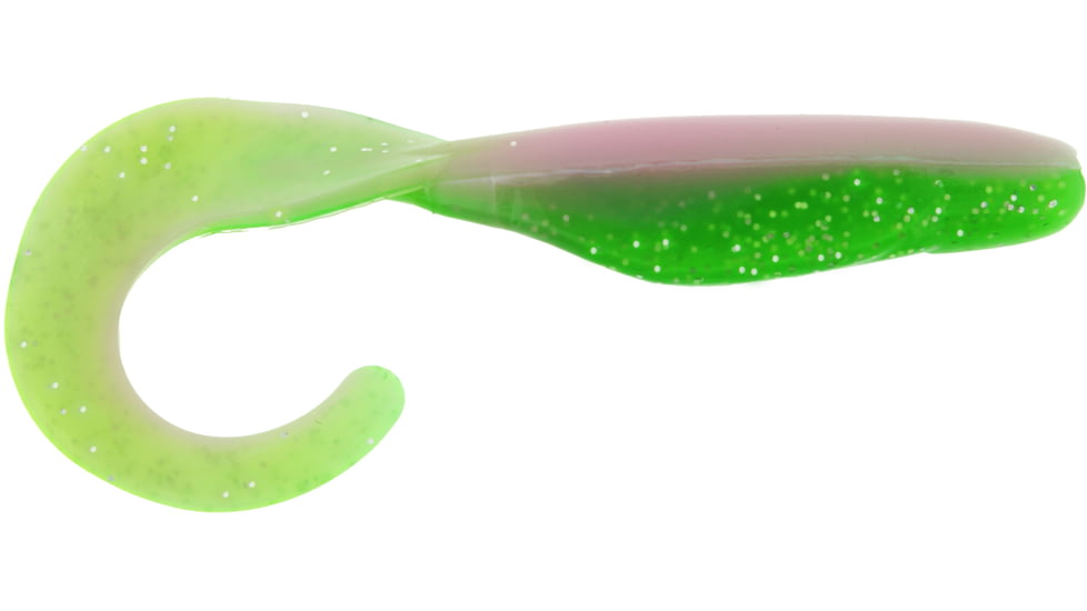 Bass Assassin Lures Curly Shad, 4in, 10 per Pack, Electric Chicken, 4, CSA26376