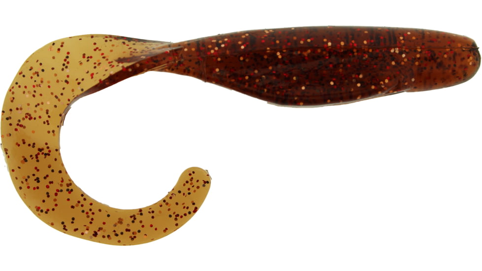 Bass Assassin Lures Curly Shad, 4in, 10 per Pack, Rootbeer/Red Glitter, 4, CSA26401