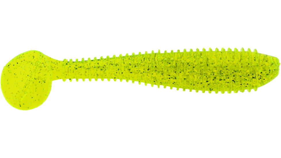 Bass Assassin Lures Litl Boss Swimbait, 3.5in, 6 per Pack, Chartreuse Silver Glitter, 3.5, BSA16452