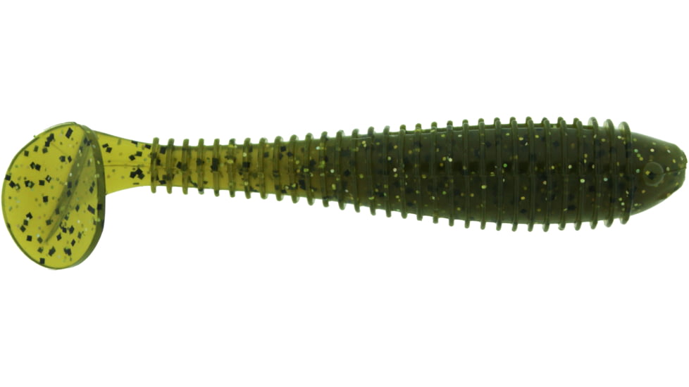 Bass Assassin Lures Litl Boss Swimbait, 3.5in, 6 per Pack, Green Pumpkin Magic, 3.5, BSA16402