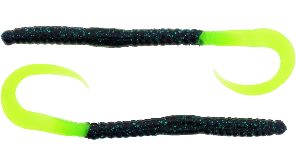Bass Assassin Lures Worm, 7.5in, 15 per Pack, June Bug Chartreuse Tail, 7.5, BA8221