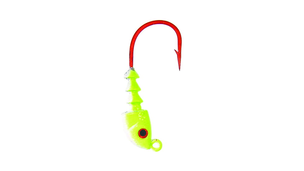 Bass Assassin Red Hook Jighead, 1/4 oz, 4/0 Wide Gap Hook Chartreuse Flash, 4/Pack, RJA63005